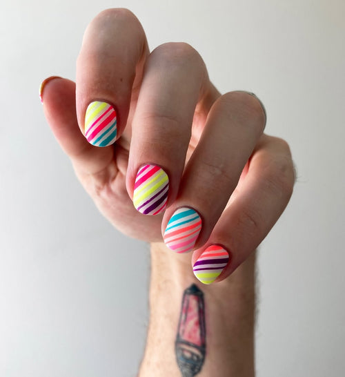 Eviltwinnails Cirque Colors Vice 2025 Stripe Gum Nail Art Look